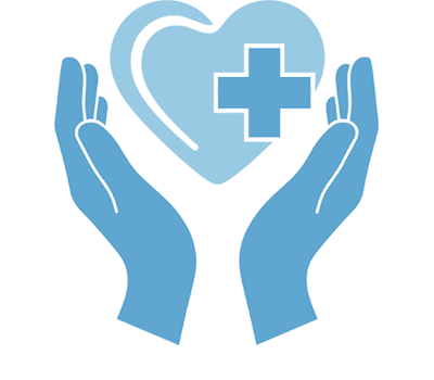graphic of hands holding heart with medical cross