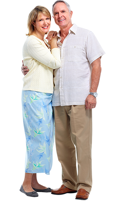 Senior couple hugginfg