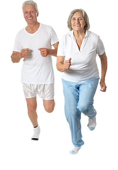 Senior couple running