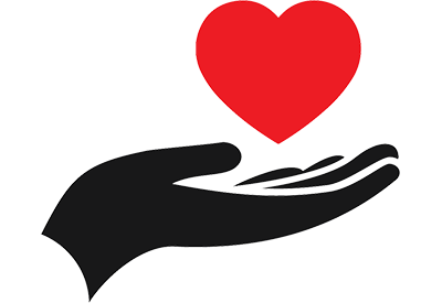 Hands holding heart graphic